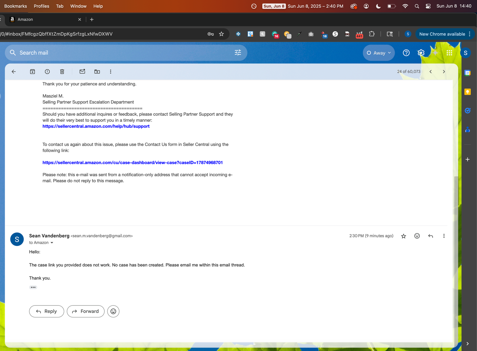 Amazon email bounce message